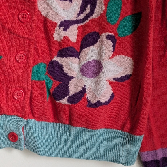 Mini Boden Floral Red Sweater Cardigan Flowers 9-10Y - Picture 5 of 12